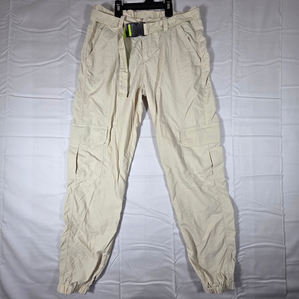 Ninth Hall Womens Cream Tan Cargo Jogger Pants Belted Utility Streetwear Small